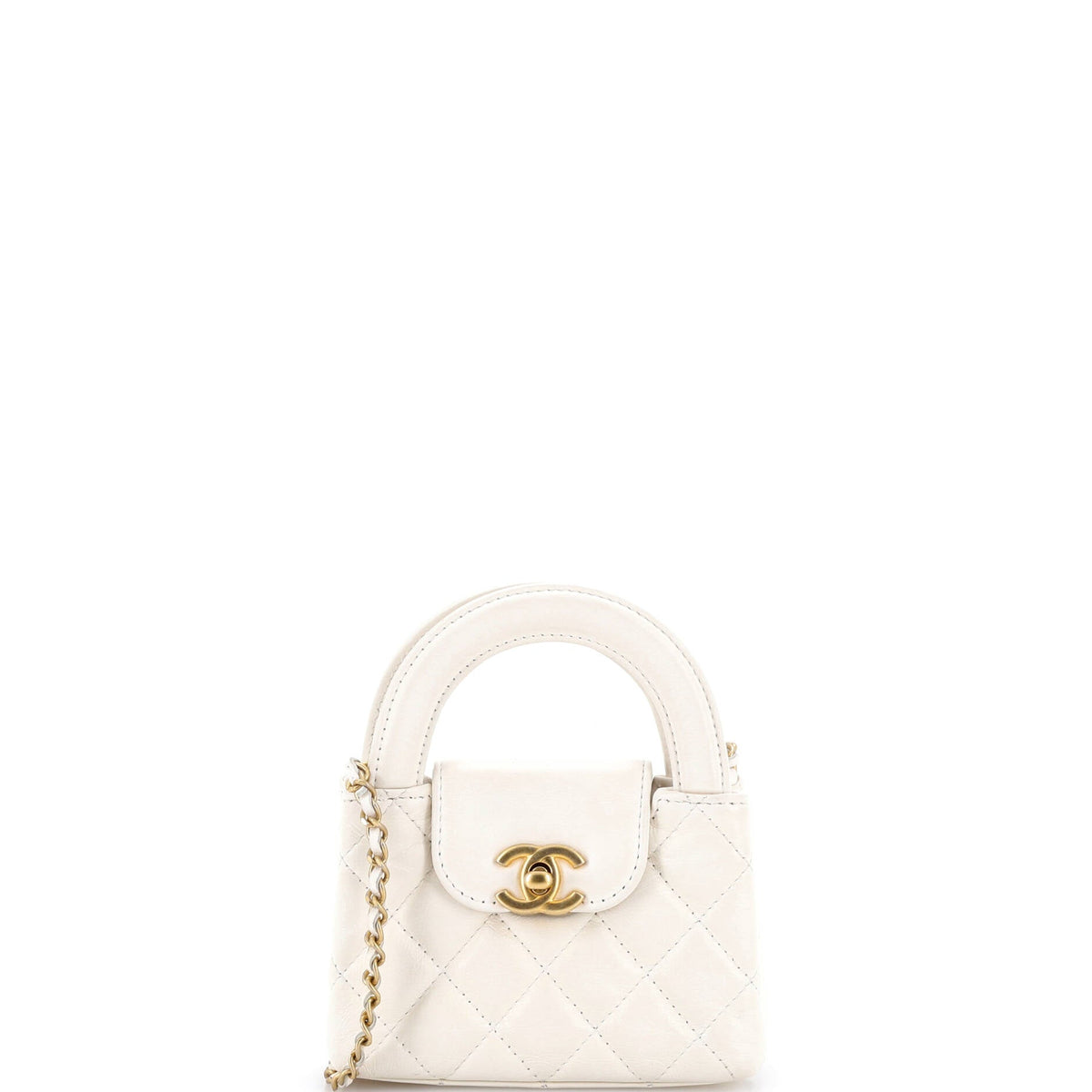 Chanel CHANEL Kelly Top Handle Shopping Bag Quilted Shiny Aged Calfskin Nano