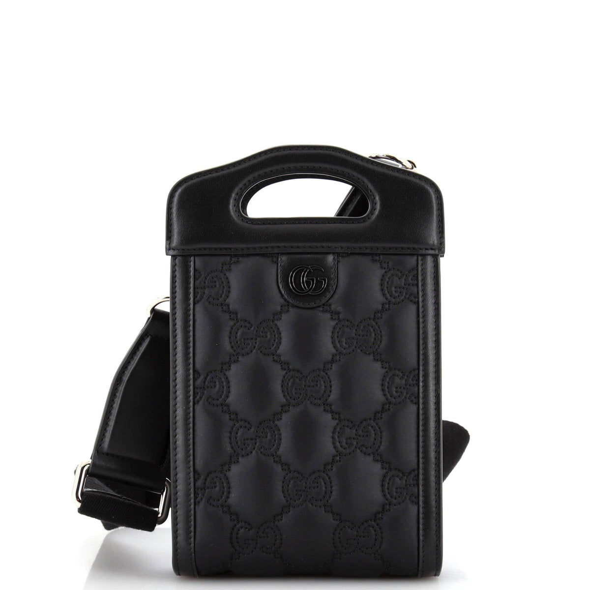 Gucci GUCCI Top Handle Crossbody Bag GG Embossed Matelasse Nylon with Leather Mini