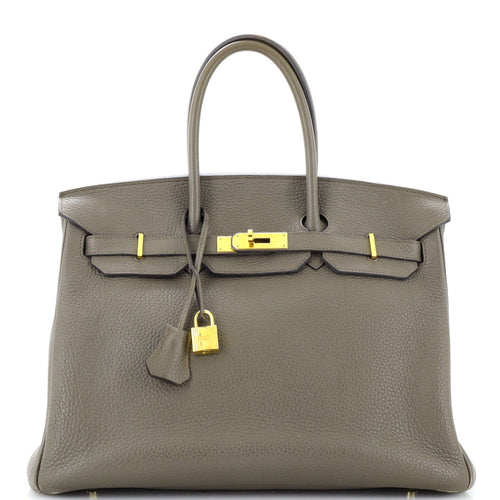 Birkin Handbag Grey Clemence with Gold Hardware 35