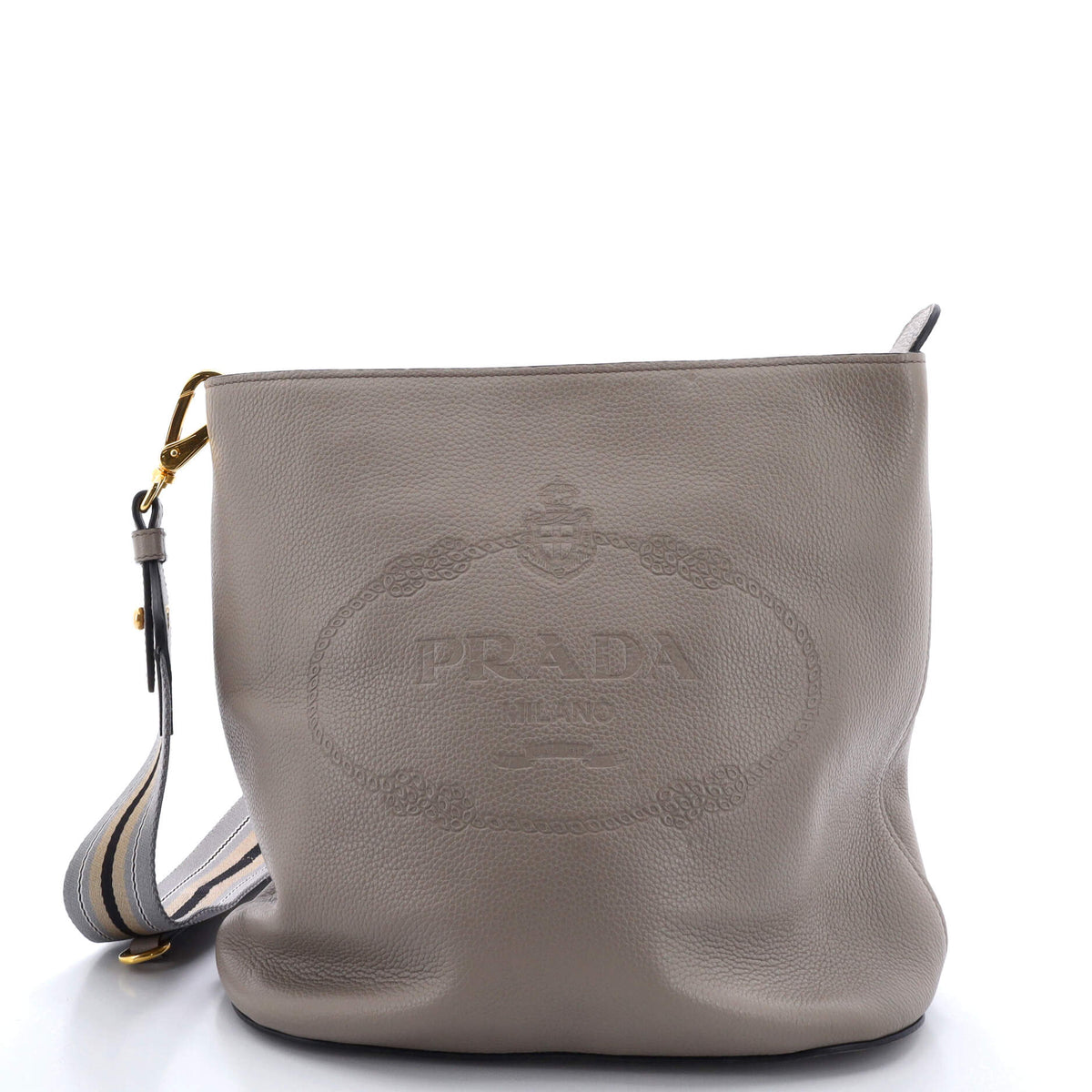 Prada PRADA Logo Bucket Messenger Bag Vitello Phenix Medium