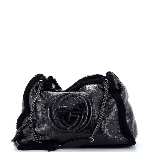 GUCCI Soho Chain Strap Shoulder Bag Patent and Shearling Large