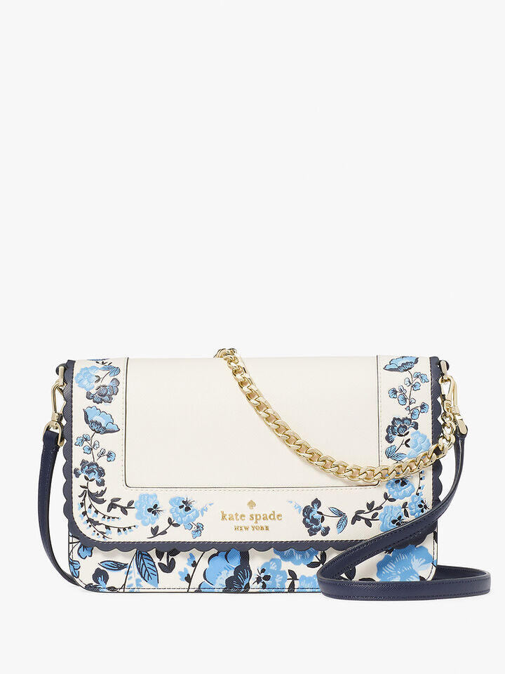 Kate Spade Au Madison Peacock Floral Printed Willow Flap Convertible Crossbody