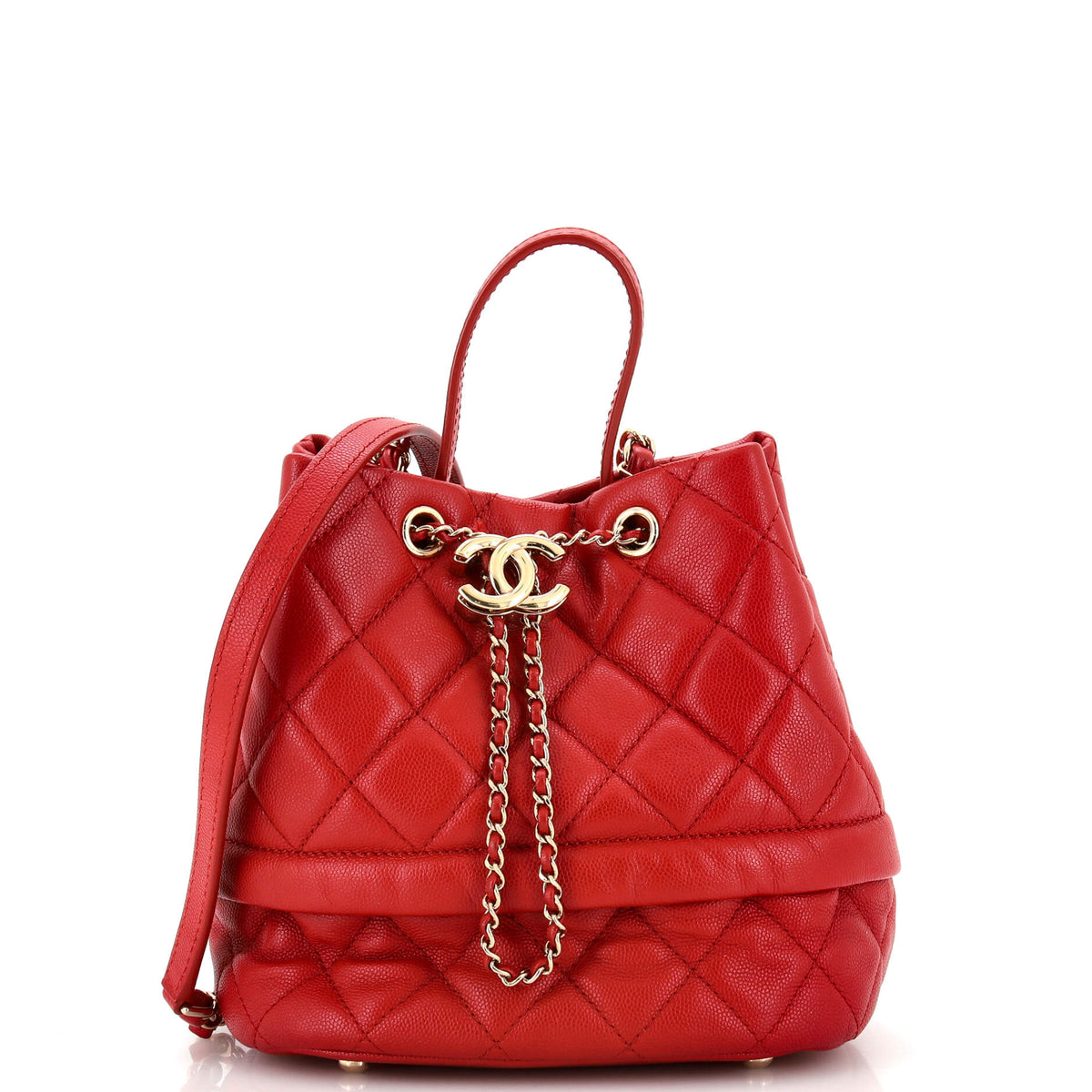 Chanel CHANEL Rolled Up Drawstring Bucket Bag Quilted Caviar Small