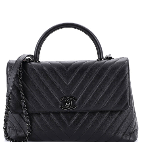 CHANEL So Black Coco Top Handle Bag Chevron Caviar Medium