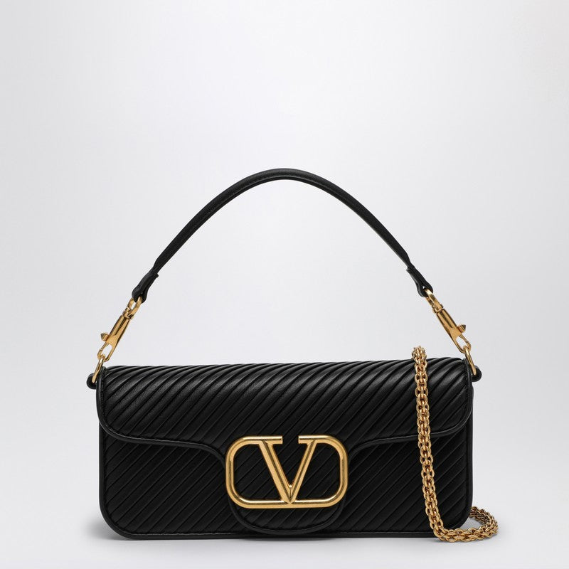 Valentino Schwarze Schultertasche „Locò“ aus plissiertem Nappaleder