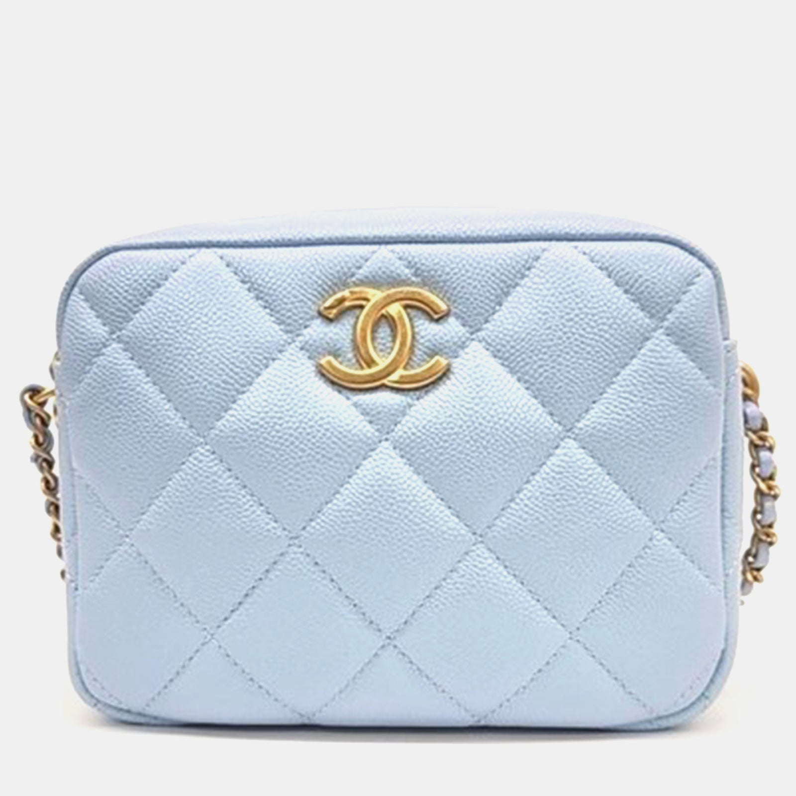 Chanel Mini sac pour appareil photo bleu clair irisé Caviar