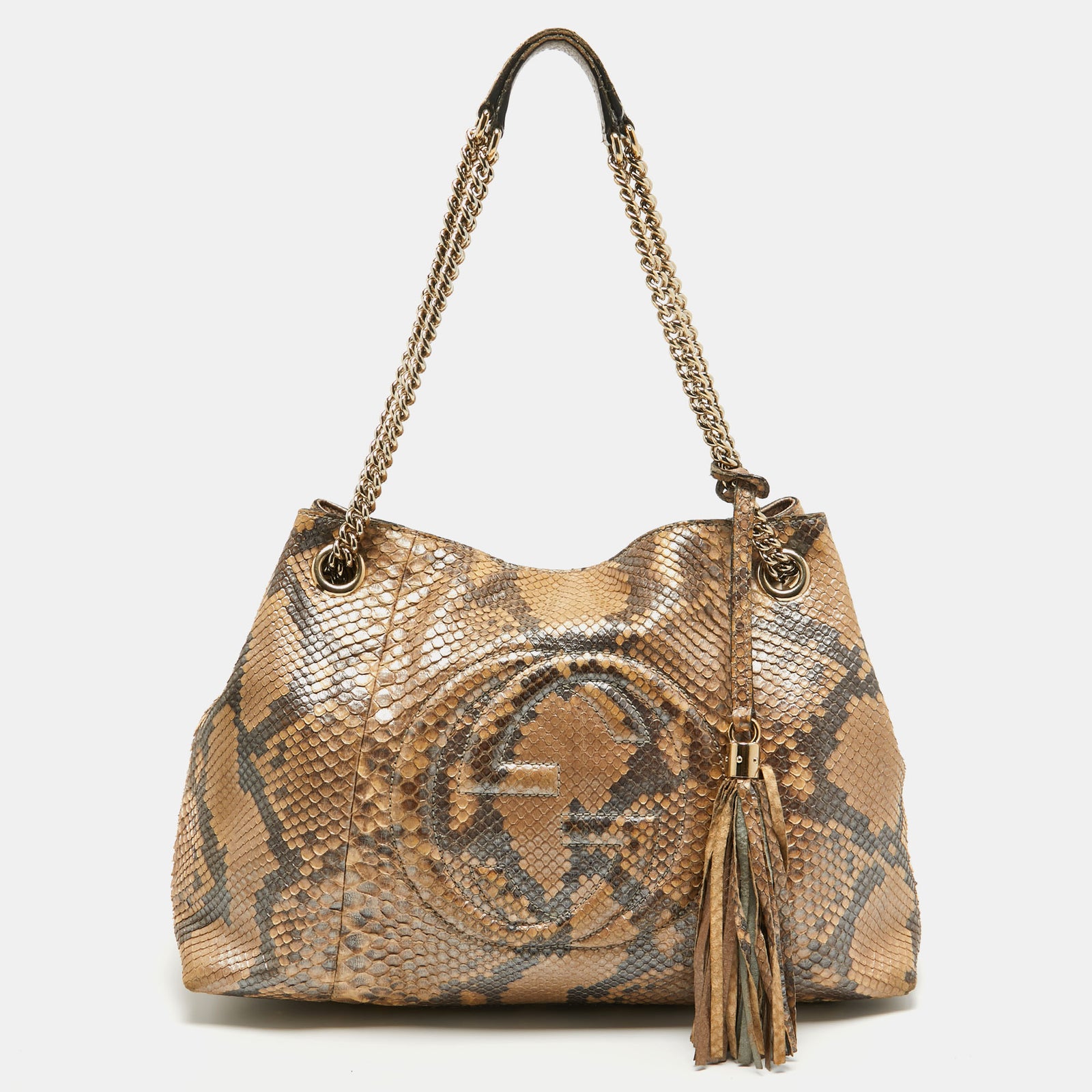 Gucci Beige Python Medium Chain Soho Shoulder Bag