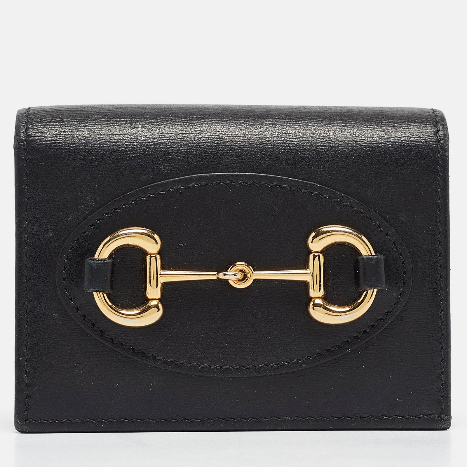 Gucci Portefeuille compact en cuir noir édition limitée Horsebit 1955