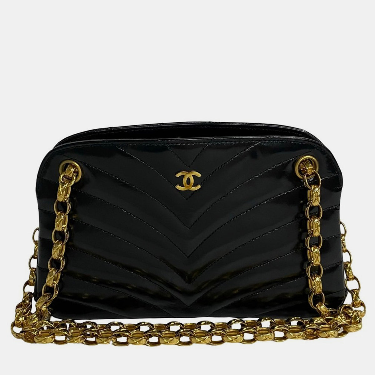 Chanel Black Quilted Leather CC V Stitch Crossbody Bag