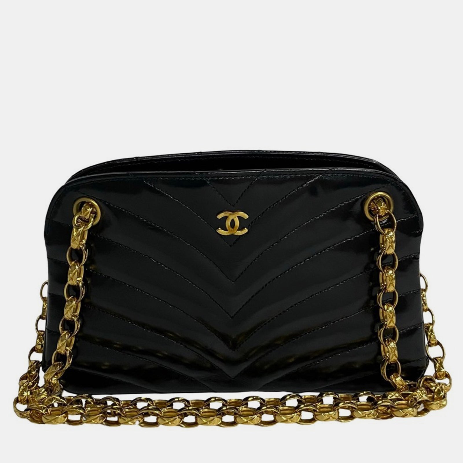 Chanel Schwarze Umhängetasche aus gestepptem Leder mit CC-V-Stich