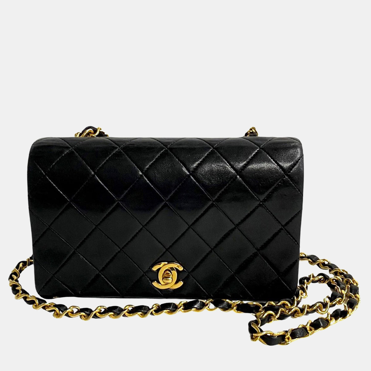 Chanel Black Lambskin Quilted Full Flap Shoulder Bag