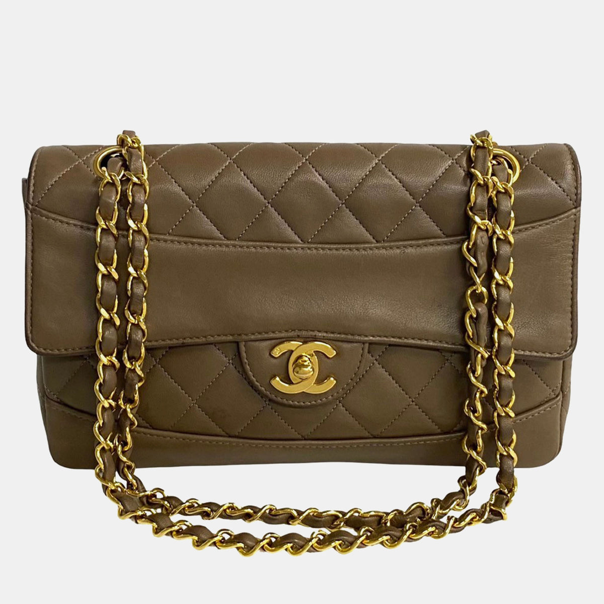 Chanel Brown Leather CC Quilted Leather Shoulder Bag