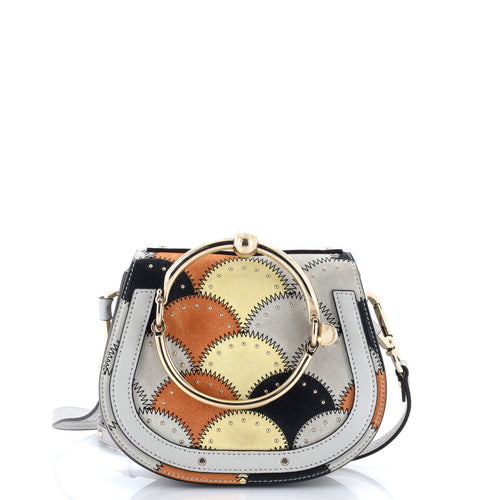 CHLOE Nile Patchwork Crossbody Bag Studded Leather with Suede Small