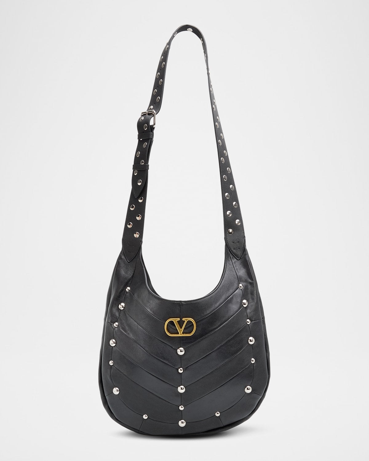 Valentino Hoboho Hobo Bag in Chevron Nappa Leather with Studs