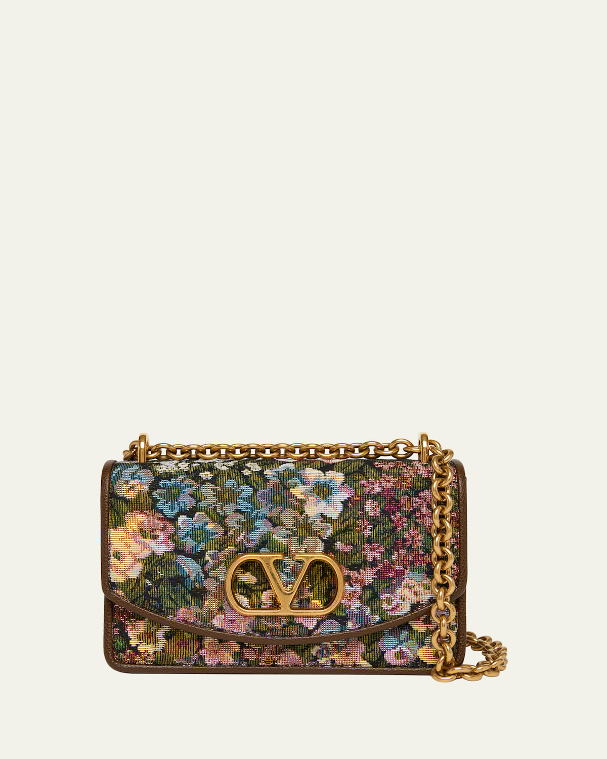 Valentino Small Floral Woven Leather-Trim Shoulder Bag