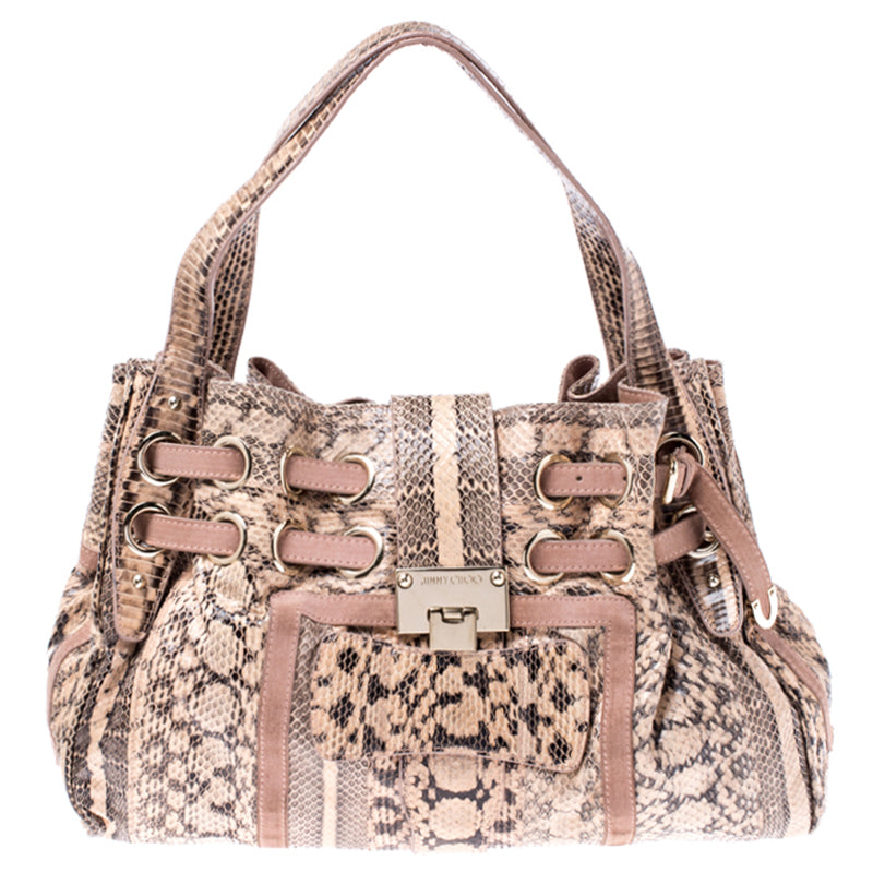 Jimmy Choo Pink/Beige Python and Suede Riki Tote