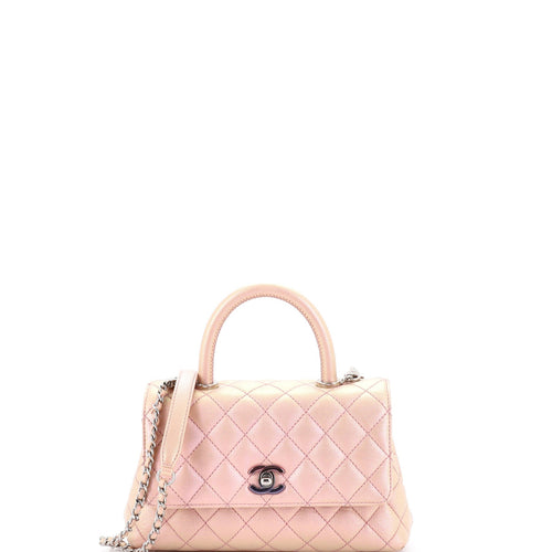 CHANEL Coco Top Handle Bag Quilted Iridescent Caviar Mini