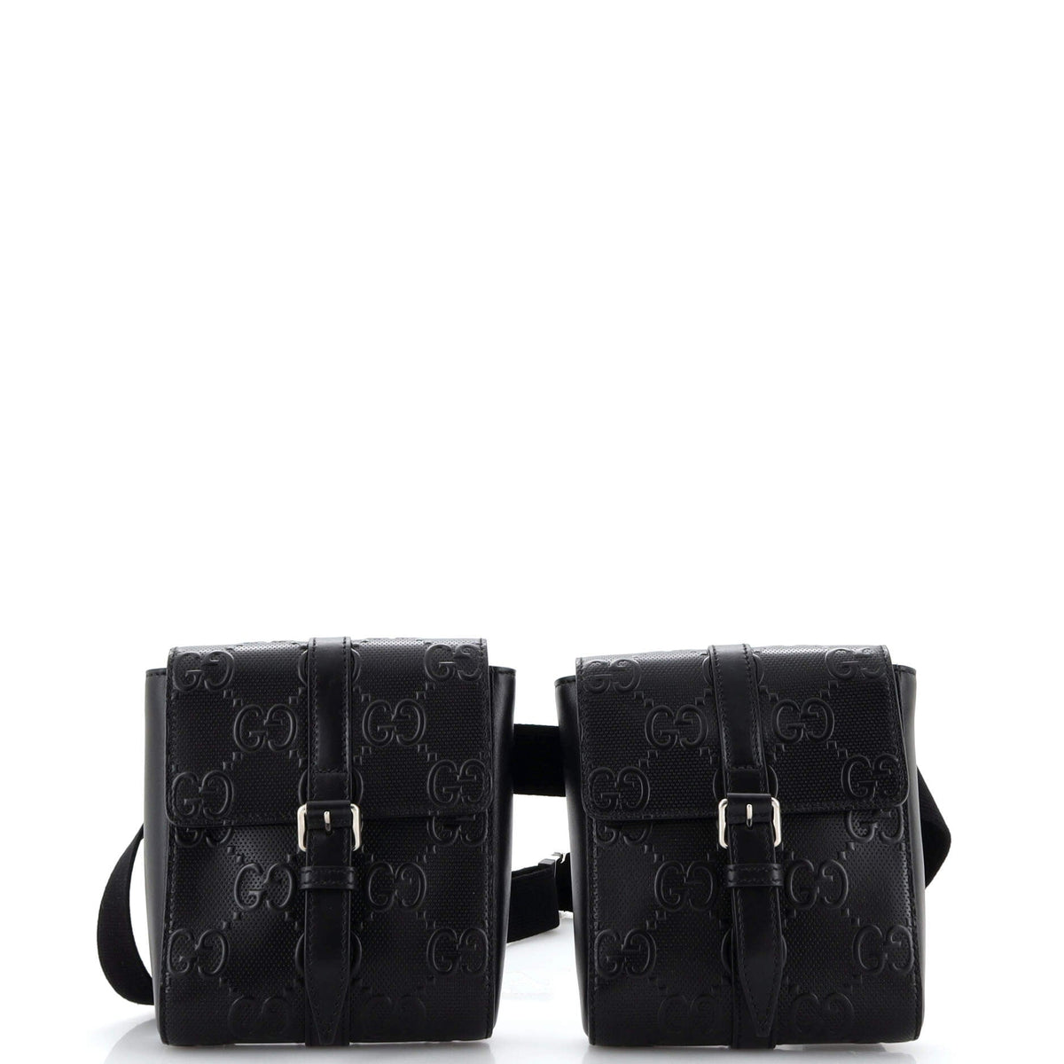 Gucci GUCCI Double Belt Bag GG Embossed Perforated Leather