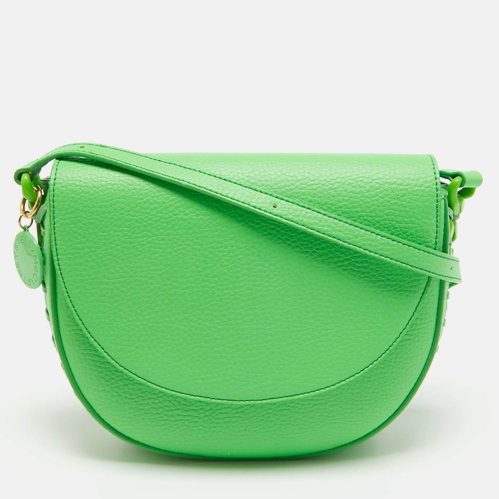 Stella McCartney Green Faux Leather Frayme Flap Crossbody Bag