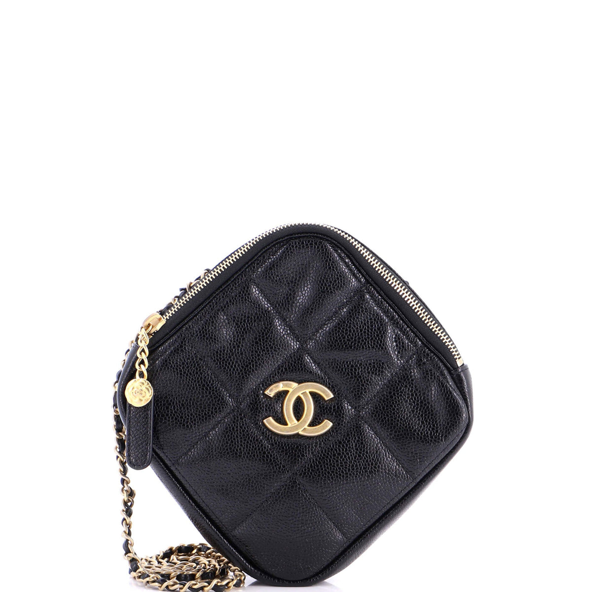 Chanel CHANEL Diamond Chain Crossbody Bag Quilted Caviar Small
