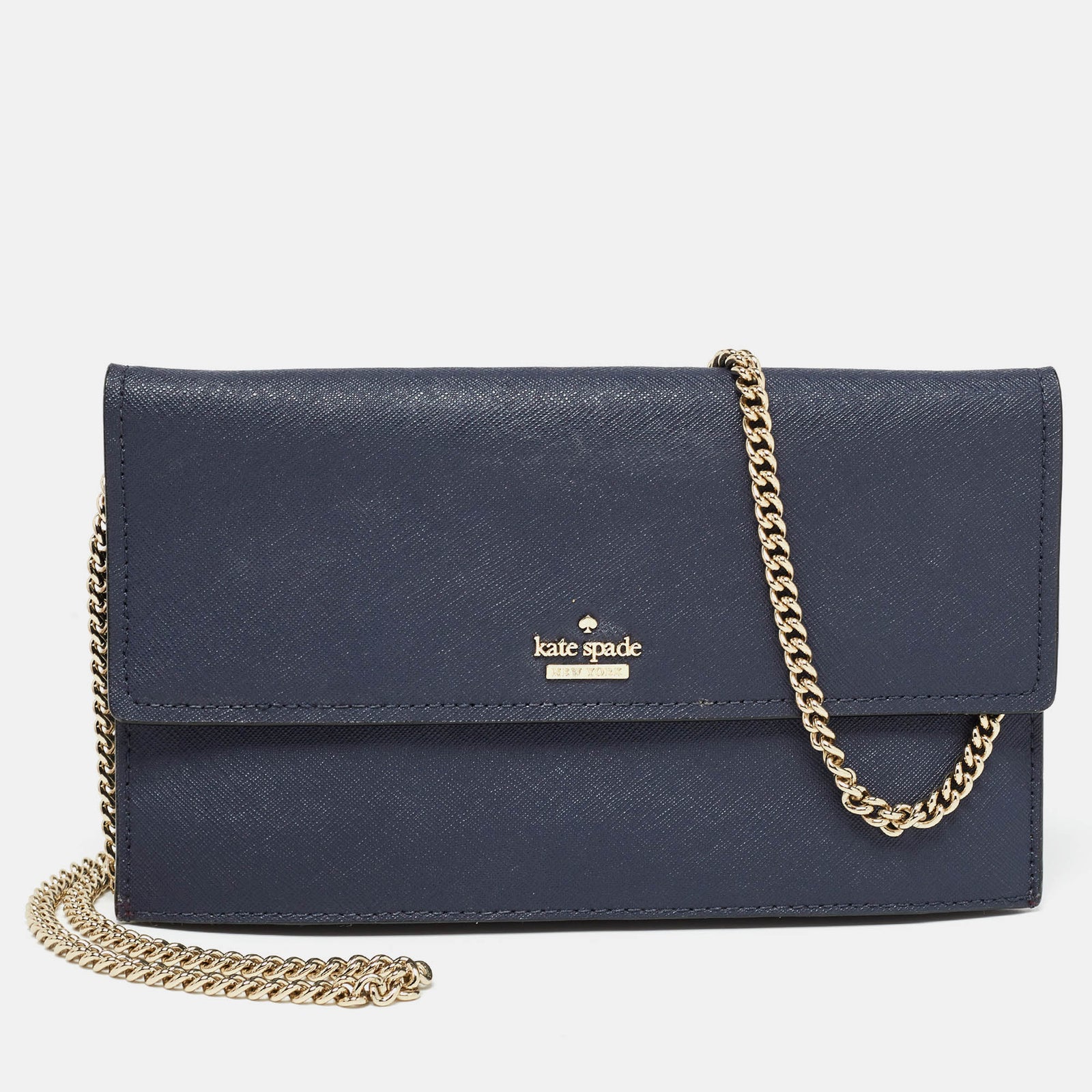 Kate Spade Navy Blue Leather Mini Cameron Street Briley Chain Clutch