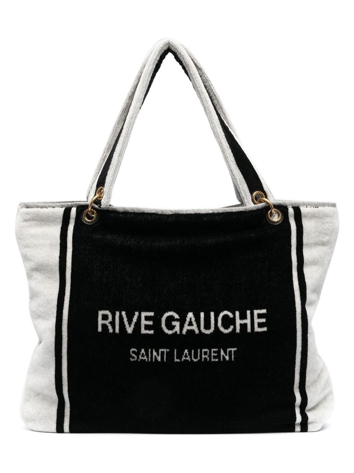 Saint Laurent Women's Rive Gauche Tote In And White Terry Cloth in Black | 735067FABKR