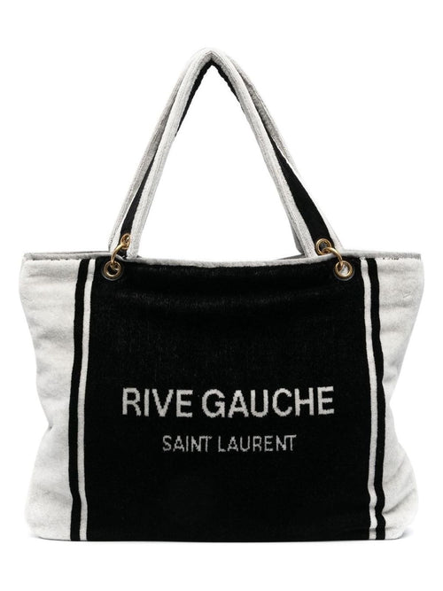 Women's Rive Gauche Tote In And White Terry Cloth in Black | 735067FABKR