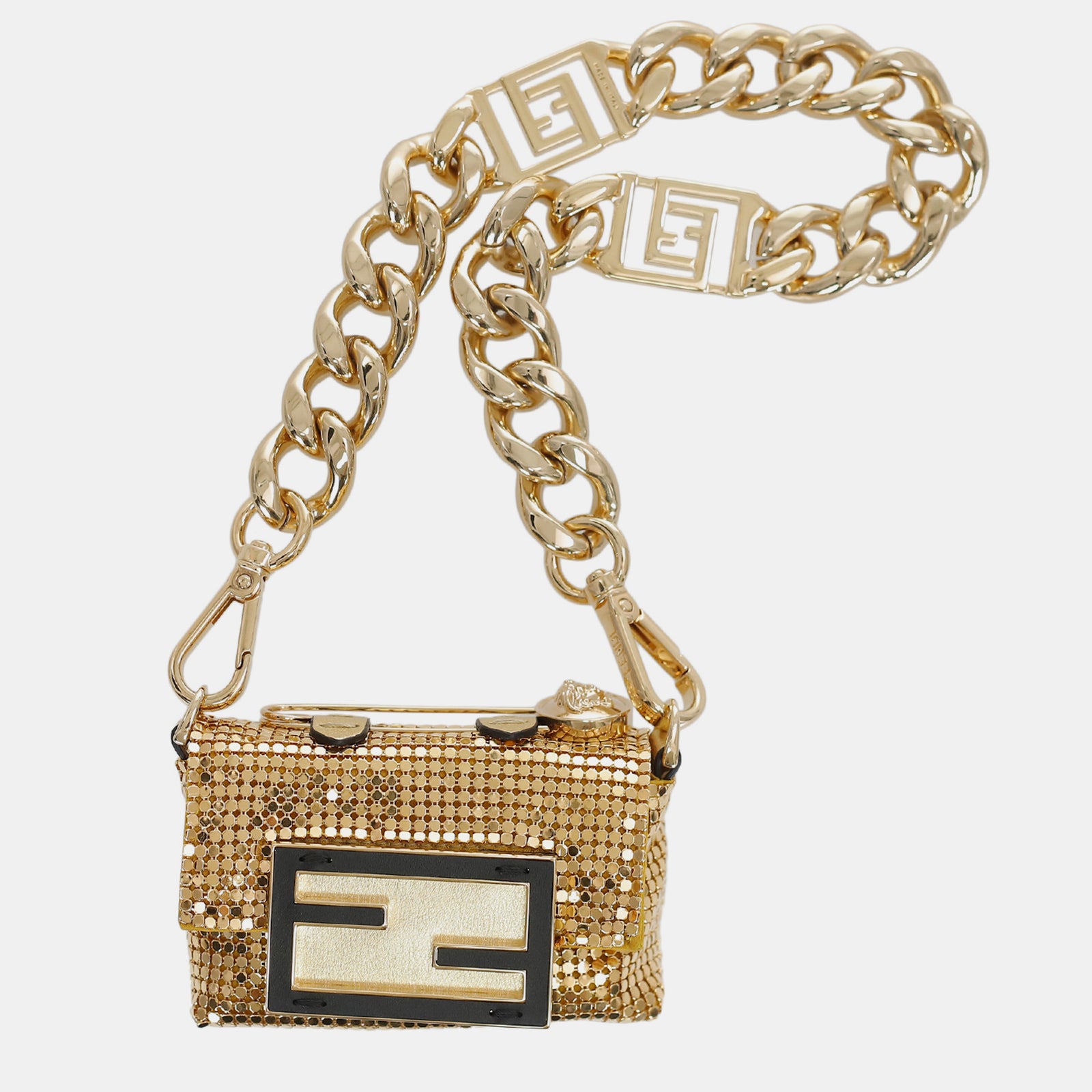 Fendi x Versace Gold Metal Fendace Nano Baguete Bag