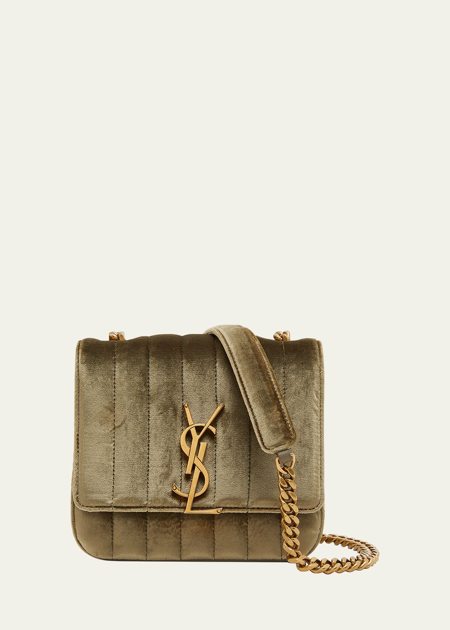 Saint Laurent Vicky Small YSL Crossbody Bag in Quilted Velvet