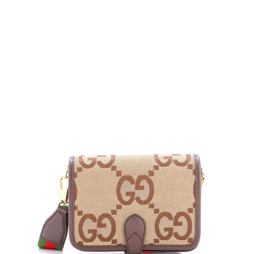 GUCCI Buckle Messenger Bag Jumbo GG Canvas Small