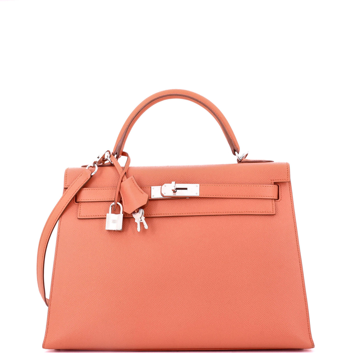 Herm?s Kelly Handbag Flamingo Epsom with Palladium Hardware 32