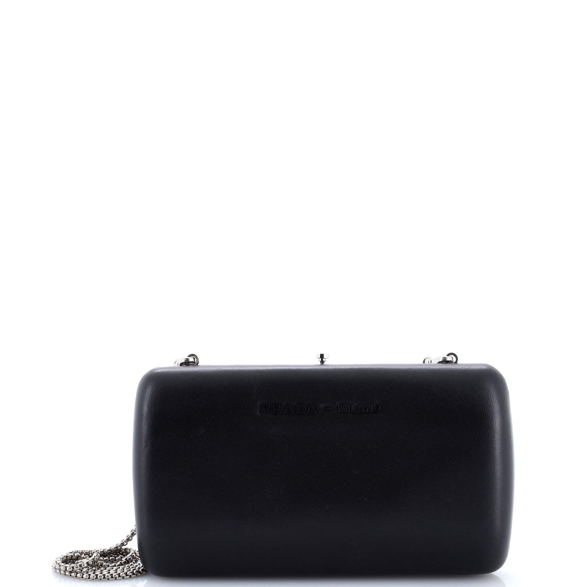 Prada PRADA Logo Convertible Chain Box Clutch Leather