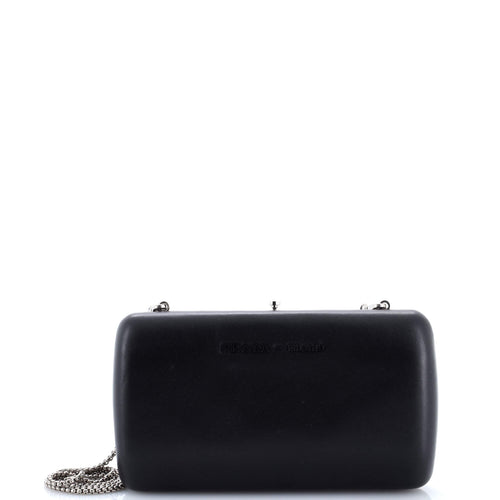 PRADA Logo Convertible Chain Box Clutch Leather