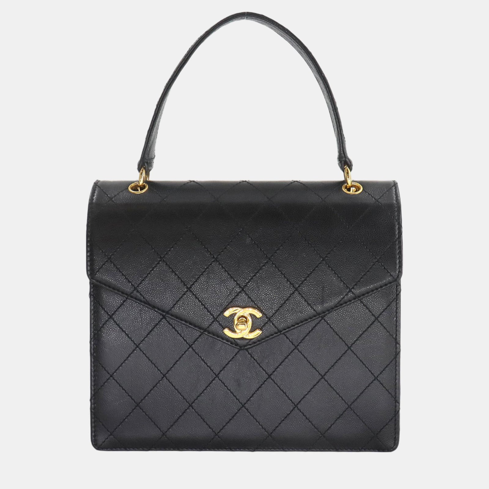 Chanel Schwarze Matelassé-Handtasche aus Kaviarleder