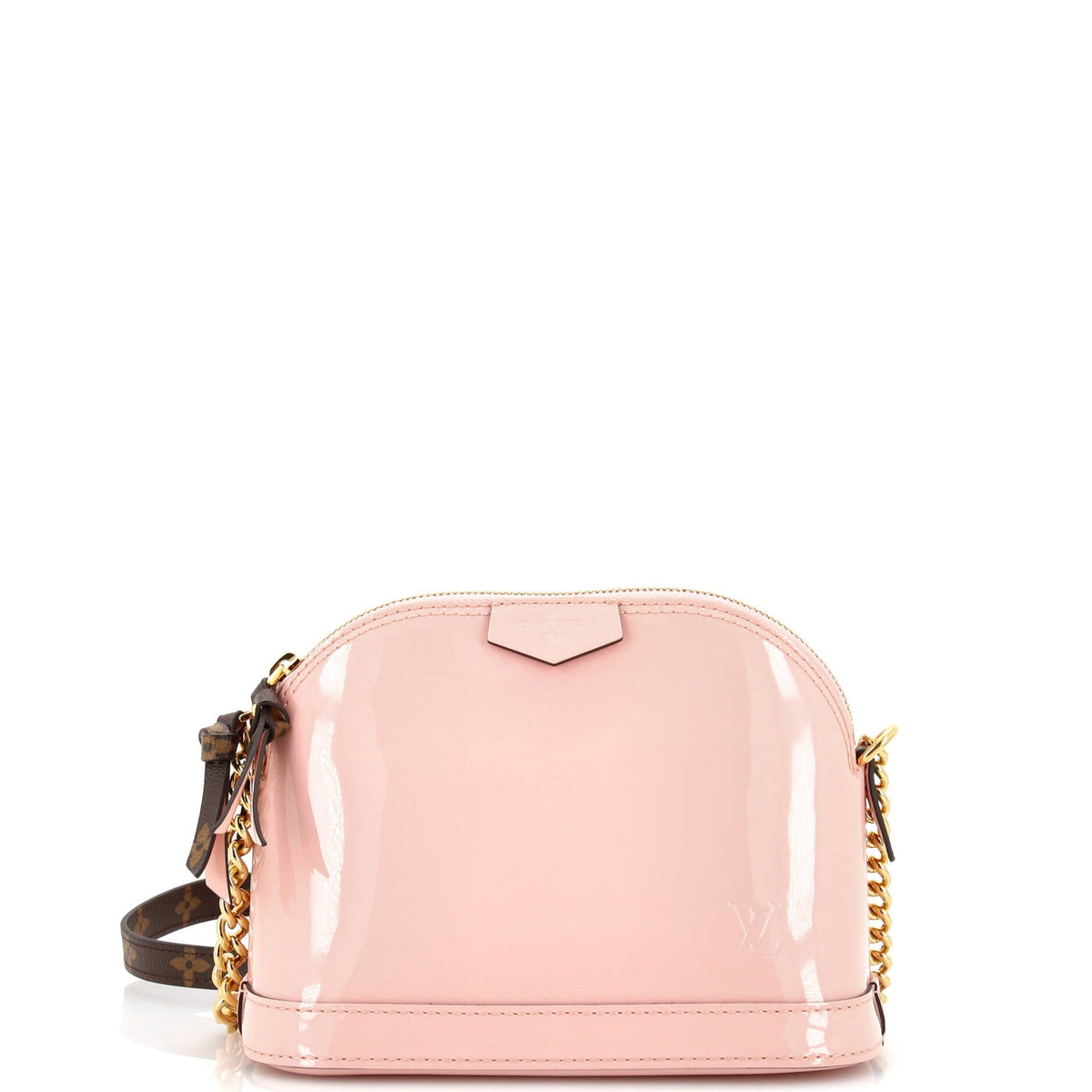 Louis Vuitton Alma Chain Handbag Vernis with Monogram Canvas Mini