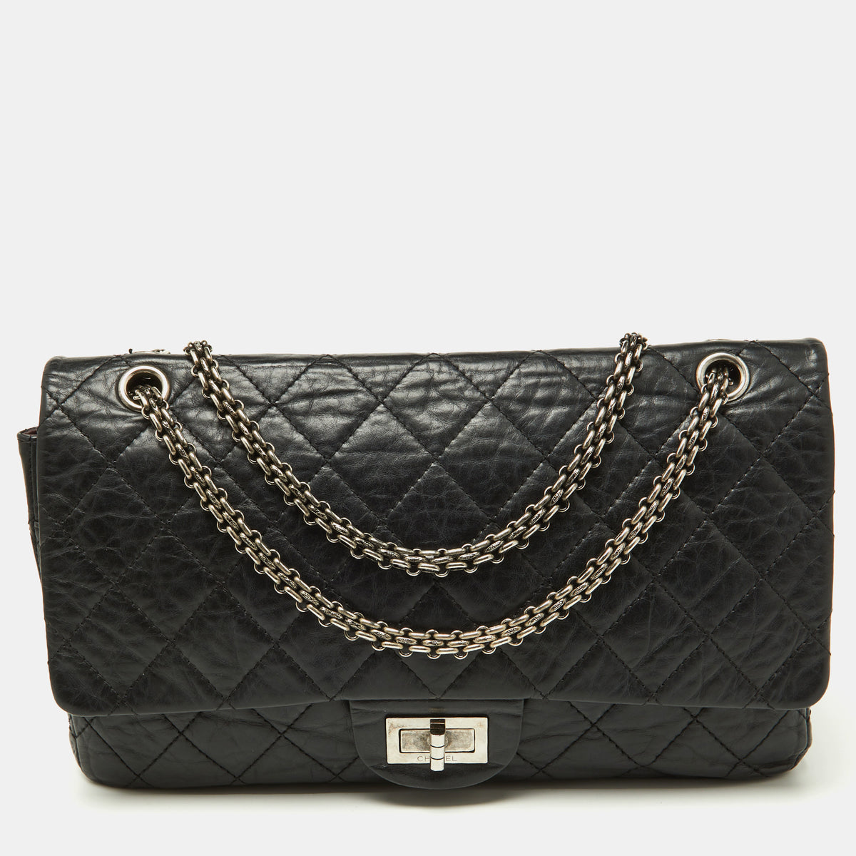 Chanel Black Quilted Aged Leather Reissue 2.55 Classic 227 Flap Bag