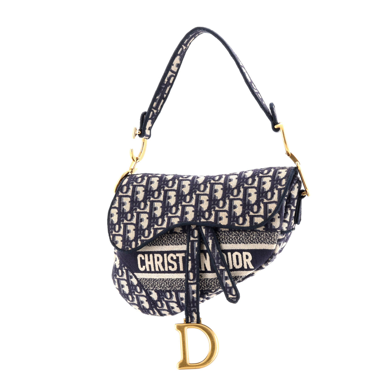Christian Dior Saddle Handbag Logo Embroidered Oblique Canvas Medium