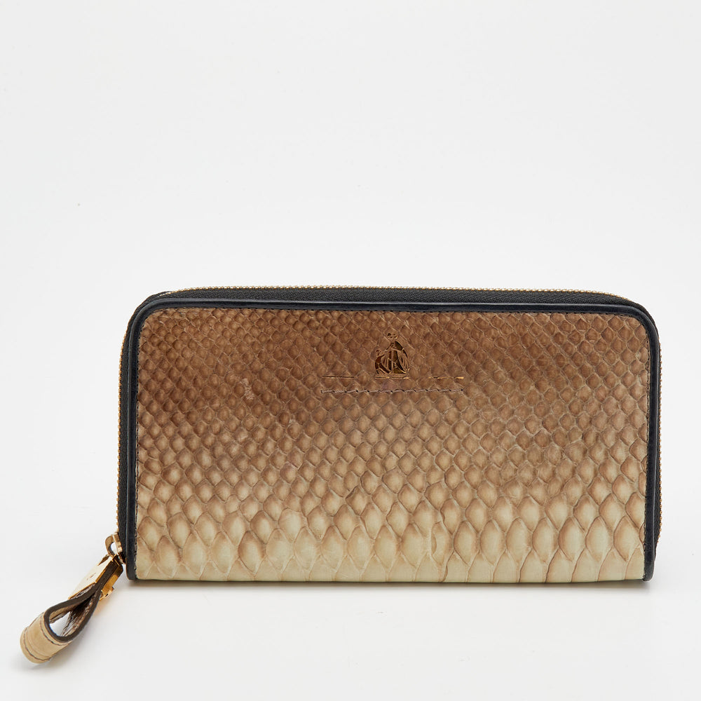 Beige Python Zip Around Wallet