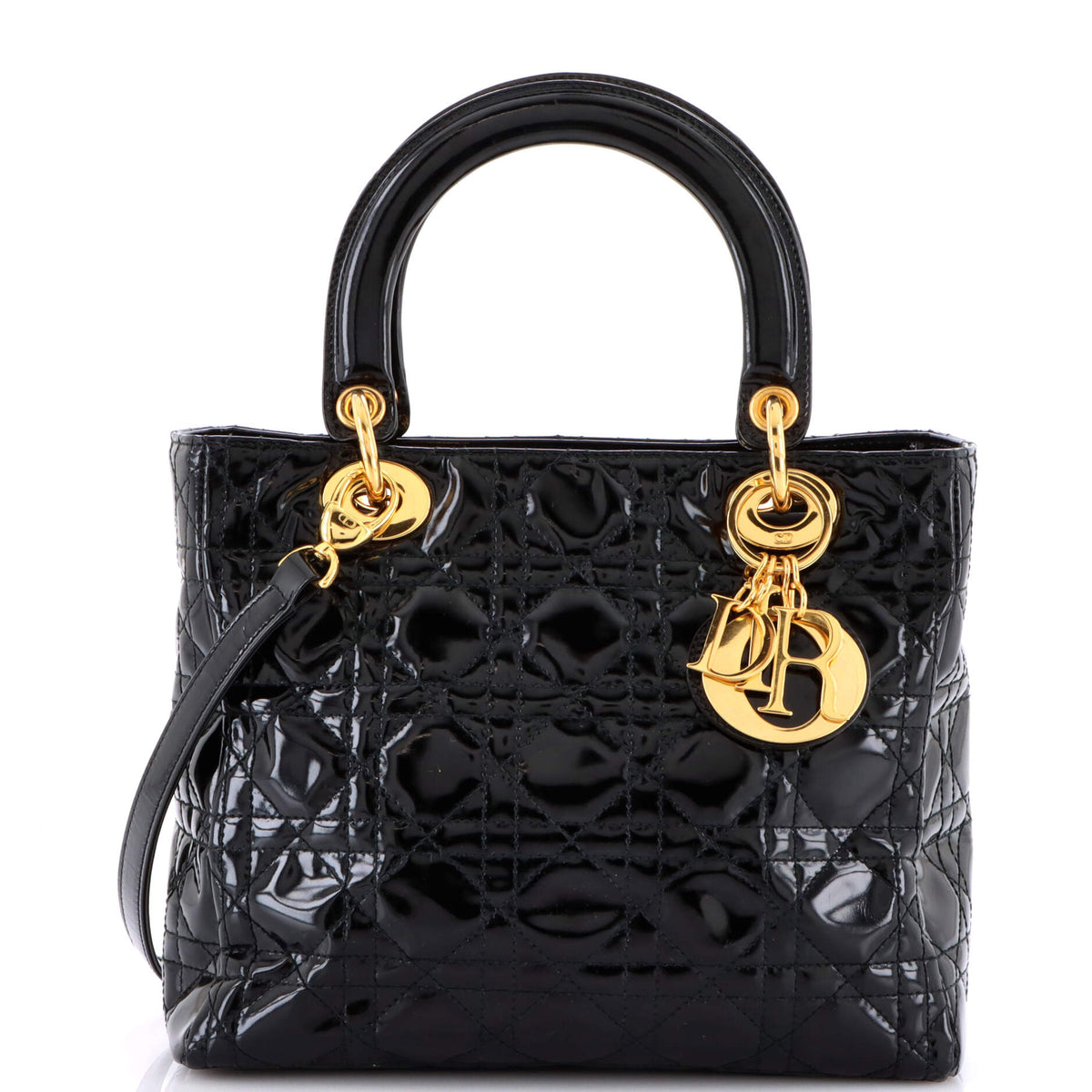 Christian Dior Vintage Lady Dior Bag Cannage Quilt Patent Medium