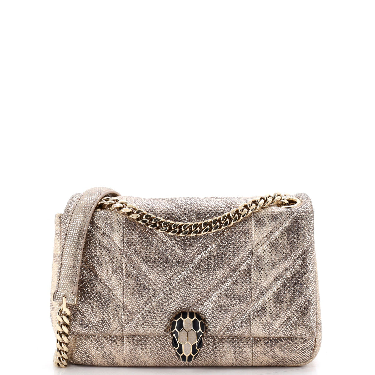 Bvlgari BVLGARI Serpenti Cabochon Shoulder Bag Diagonal Quilted Metallic Karung Small