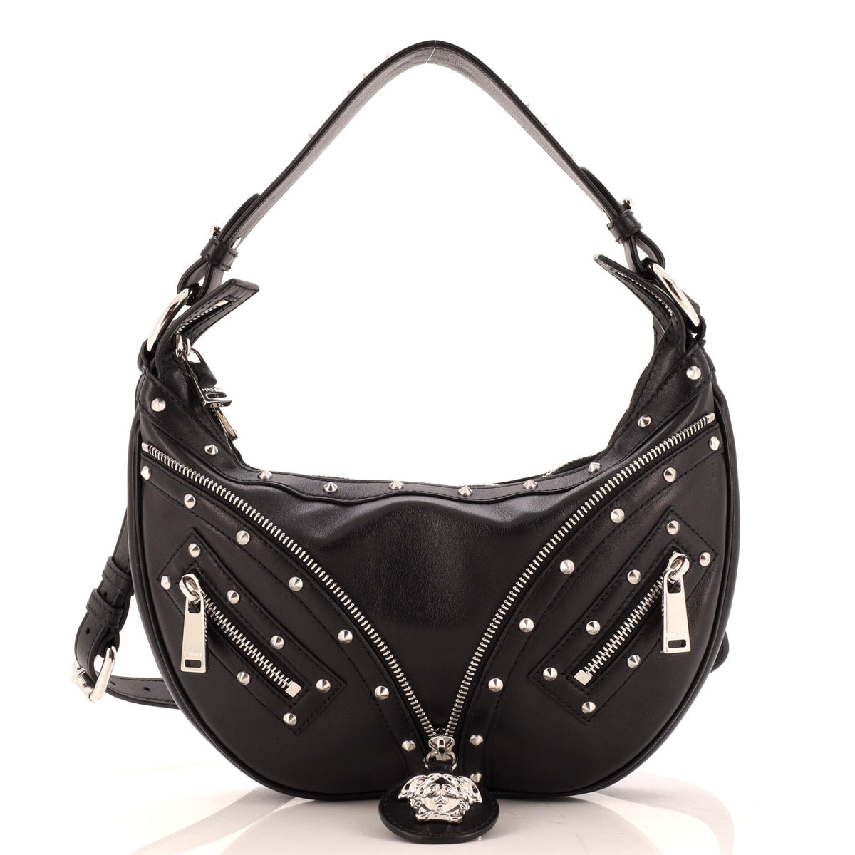 Versace VERSACE Repeat Hobo Studded Leather Small
