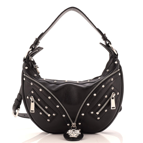 VERSACE Repeat Hobo Studded Leather Small