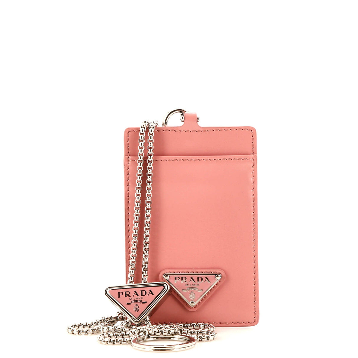 Prada PRADA Triangle Logo Card Holder Chain Lanyard Brushed Leather