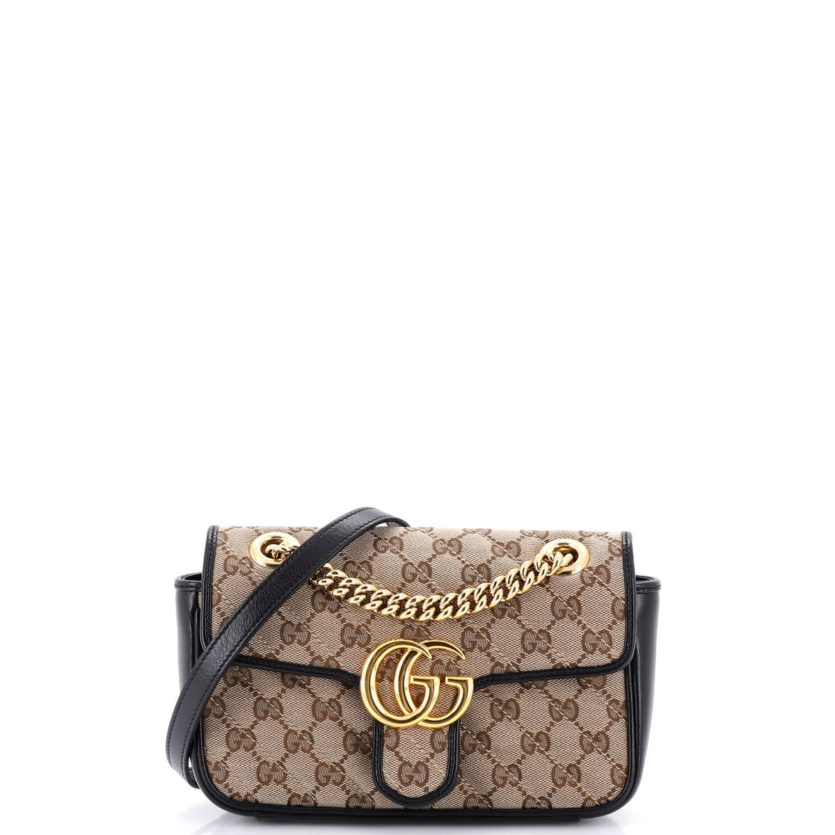 Gucci GUCCI GG Marmont Flap Bag Diagonal Quilted GG Canvas with Leather Mini