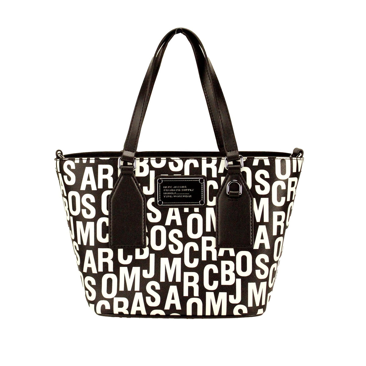 Marc Jacobs Marc Jacobs Babe Top Handle Monogram Print Saffiano Leather Tote Bag - Black