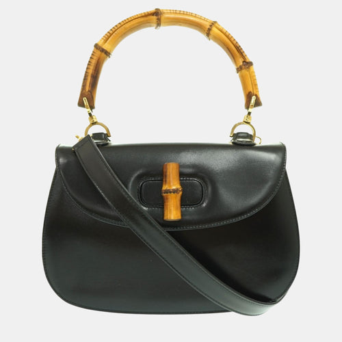 Black Leather Small Bamboo 1947 Handle Bag