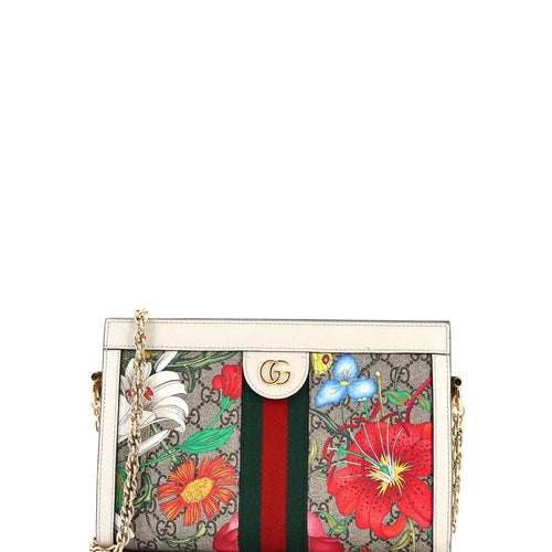 GUCCI Ophidia Chain Shoulder Bag Flora GG Coated Canvas Small