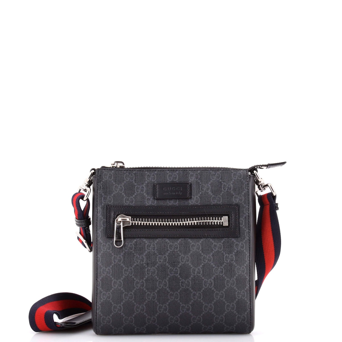Gucci GUCCI Web Strap Front Zip Messenger Bag GG Coated Canvas Small