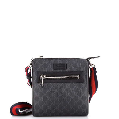 GUCCI Web Strap Front Zip Messenger Bag GG Coated Canvas Small