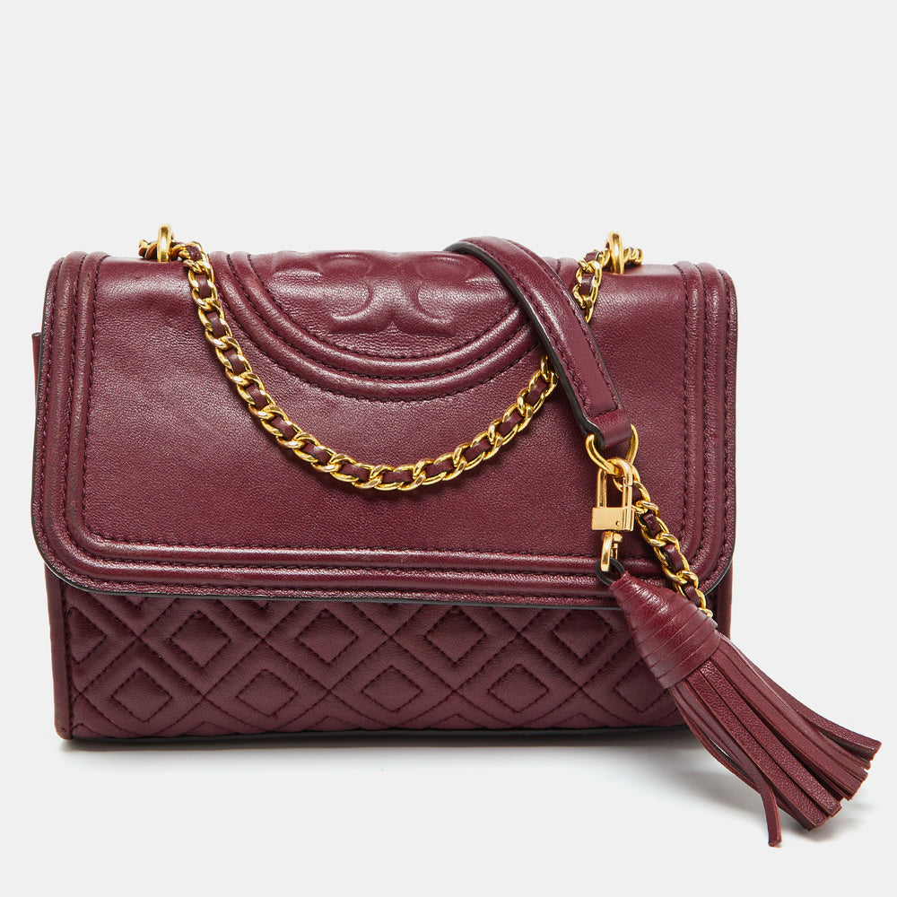 Burgundy Leather Small Fleming Shoulder Bag